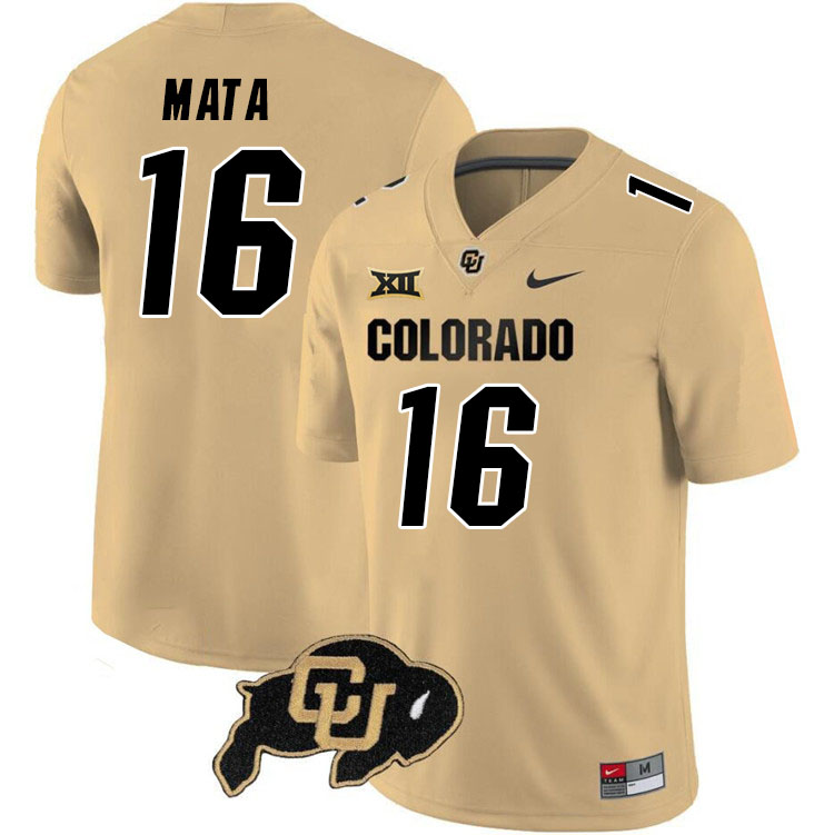 Colorado Buffaloes #16 Alejandro Mata Big 12 Conference College Football Jerseys Stitched Sale-Gold